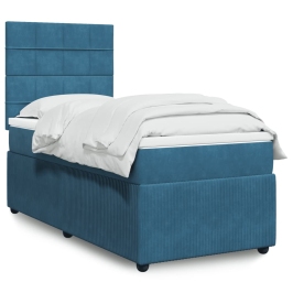 Cama box spring con colchón terciopelo azul 90x190 cm