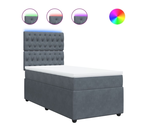Cama box spring con colchón terciopelo gris oscuro 90x190 cm