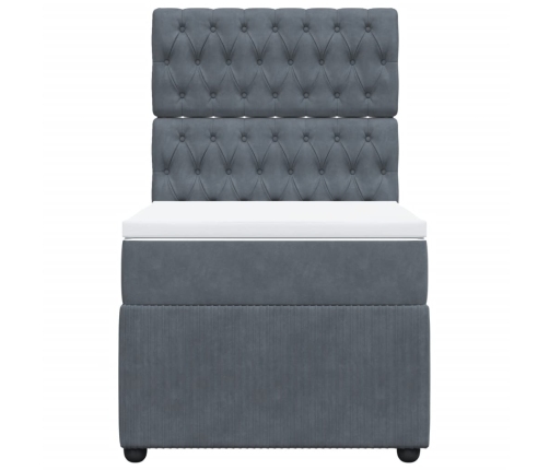 Cama box spring con colchón terciopelo gris oscuro 90x190 cm