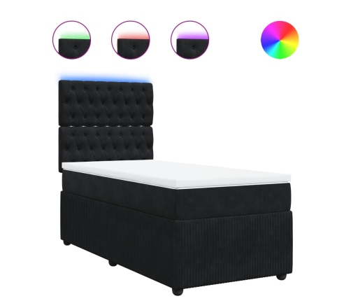 Cama box spring con colchón cuero sintético negro 90x190 cm