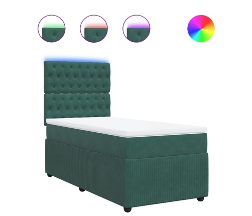 Cama box spring con colchón terciopelo verde oscuro 90x190 cm