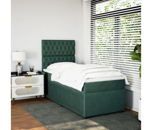 Cama box spring con colchón terciopelo verde oscuro 90x190 cm