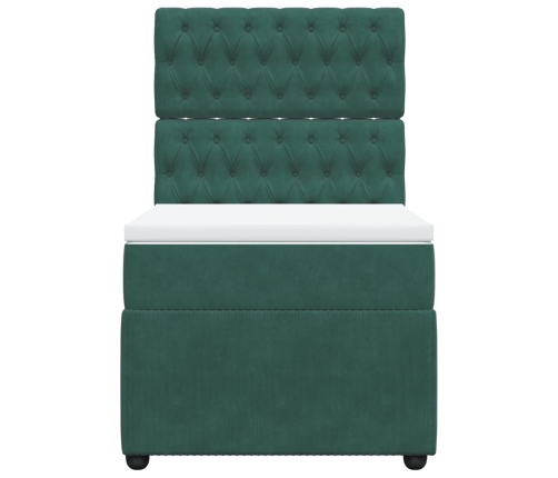 Cama box spring con colchón terciopelo verde oscuro 90x190 cm