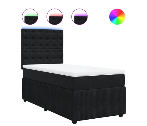 Cama box spring con colchón cuero sintético negro 90x190 cm