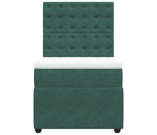 Cama box spring con colchón terciopelo verde oscuro 90x190 cm