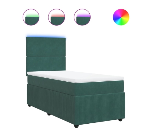 Cama box spring con colchón terciopelo verde oscuro 90x200 cm