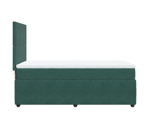 Cama box spring con colchón terciopelo verde oscuro 90x200 cm