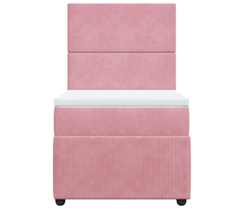 Cama box spring con colchón terciopelo rosa 90x200 cm