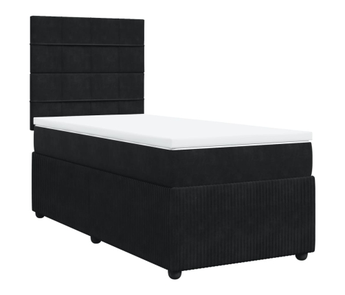 Cama box spring con colchón terciopelo negro 90x200 cm