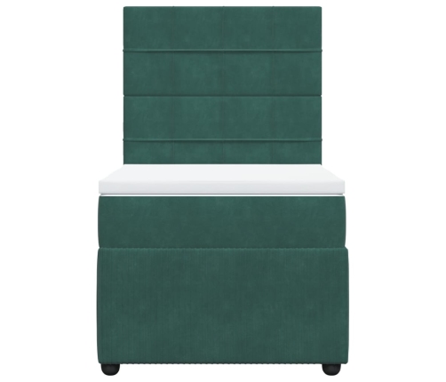 Cama box spring con colchón terciopelo verde oscuro 90x200 cm