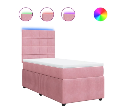 Cama box spring con colchón terciopelo rosa 90x200 cm