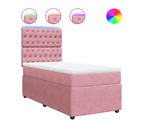 Cama box spring con colchón terciopelo rosa 90x200 cm