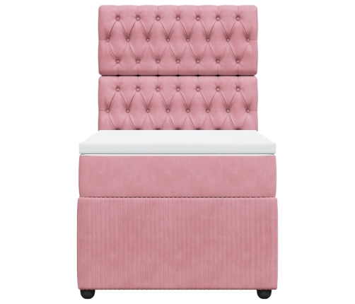 Cama box spring con colchón terciopelo rosa 90x200 cm