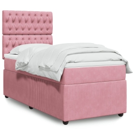 Cama box spring con colchón terciopelo rosa 90x200 cm