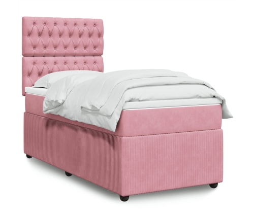 Cama box spring con colchón terciopelo rosa 90x200 cm