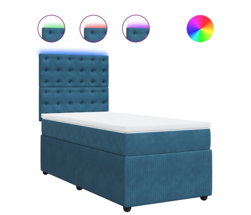 Cama box spring con colchón terciopelo azul 90x200 cm