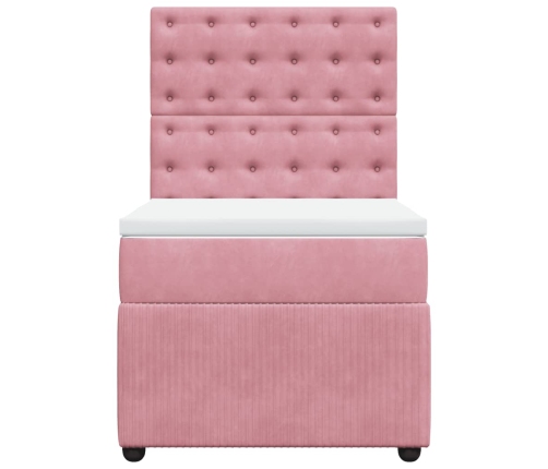 Cama box spring con colchón terciopelo rosa 90x200 cm