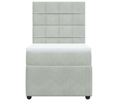 Cama box spring con colchón terciopelo gris claro 100x200 cm