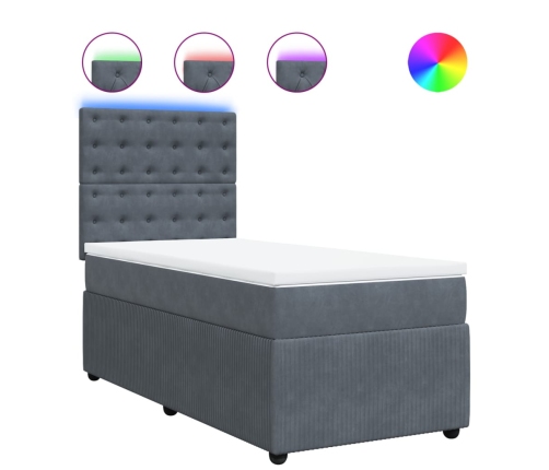 Cama box spring con colchón terciopelo gris oscuro 100x200 cm