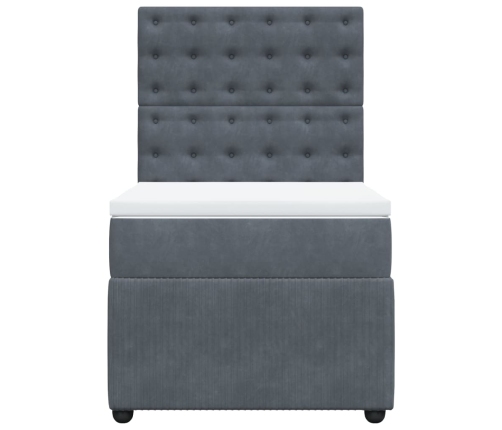 Cama box spring con colchón terciopelo gris oscuro 100x200 cm