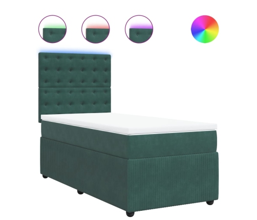 Cama box spring con colchón terciopelo verde oscuro 100x200 cm