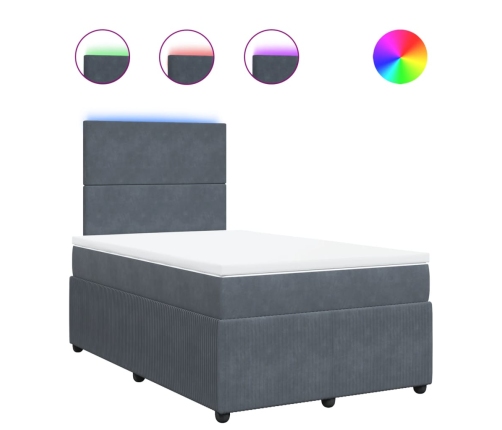 Cama box spring con colchón terciopelo gris oscuro 120x190 cm