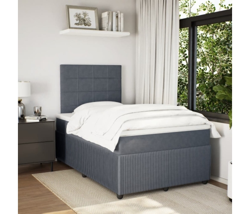 Cama box spring con colchón terciopelo gris oscuro 120x190 cm