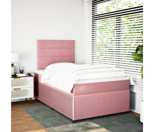 Cama box spring con colchón terciopelo rosa 120x190 cm