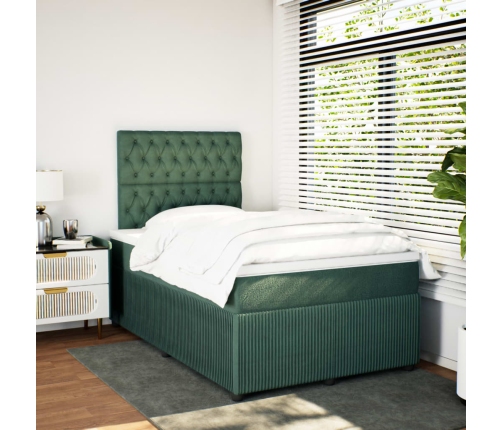 Cama box spring con colchón terciopelo verde oscuro 120x190 cm