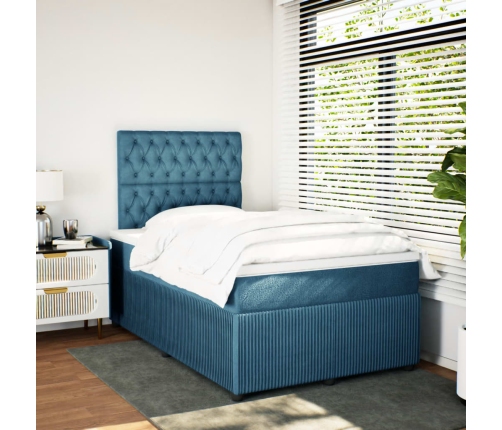 Cama box spring con colchón terciopelo azul 120x190 cm