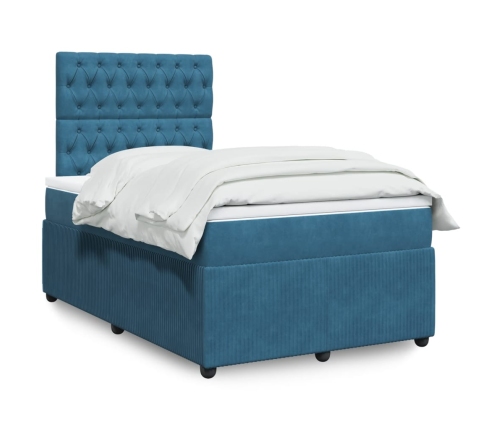 Cama box spring con colchón terciopelo azul 120x190 cm