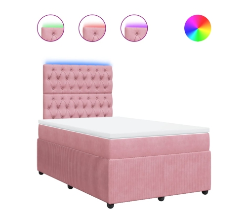 Cama box spring con colchón terciopelo rosa 120x190 cm