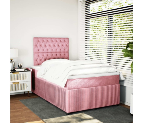Cama box spring con colchón terciopelo rosa 120x190 cm