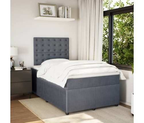 Cama box spring con colchón terciopelo gris oscuro 120x190 cm