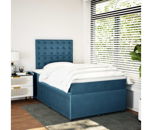 Cama box spring con colchón terciopelo azul 120x190 cm