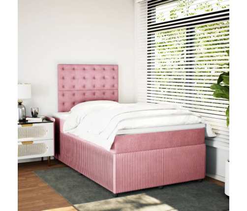 Cama box spring con colchón terciopelo rosa 120x190 cm