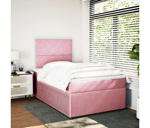 Cama box spring con colchón terciopelo rosa 120x200 cm