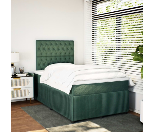 Cama box spring con colchón terciopelo verde oscuro 120x200 cm