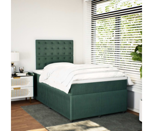 Cama box spring con colchón terciopelo verde oscuro 120x200 cm