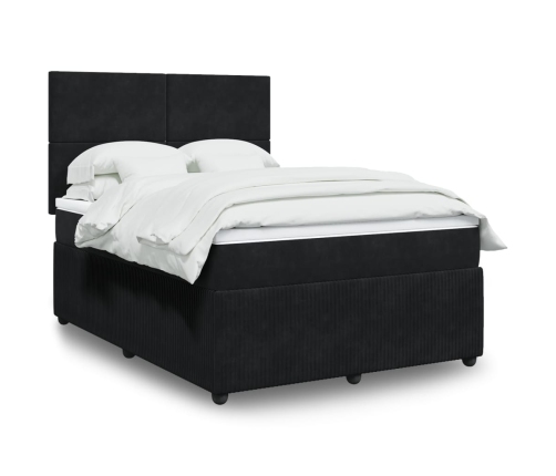 Cama box spring con colchón terciopelo negro 140x190 cm