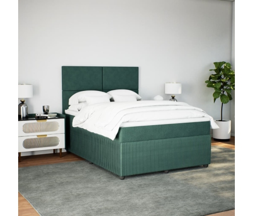 Cama box spring con colchón terciopelo verde oscuro 140x190 cm