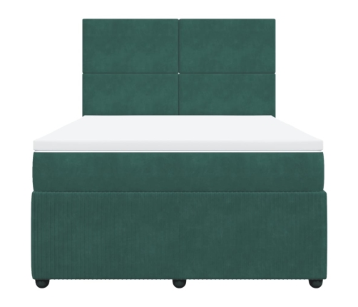 Cama box spring con colchón terciopelo verde oscuro 140x190 cm