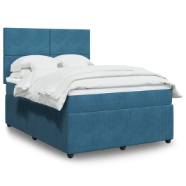 Cama box spring con colchón terciopelo azul 140x190 cm