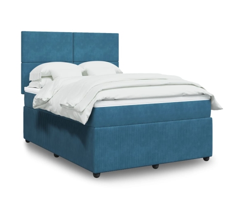 Cama box spring con colchón terciopelo azul 140x190 cm