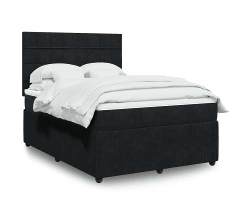 Cama box spring con colchón terciopelo negro 140x190 cm