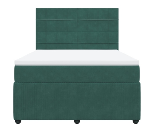 Cama box spring con colchón terciopelo verde oscuro 140x190 cm