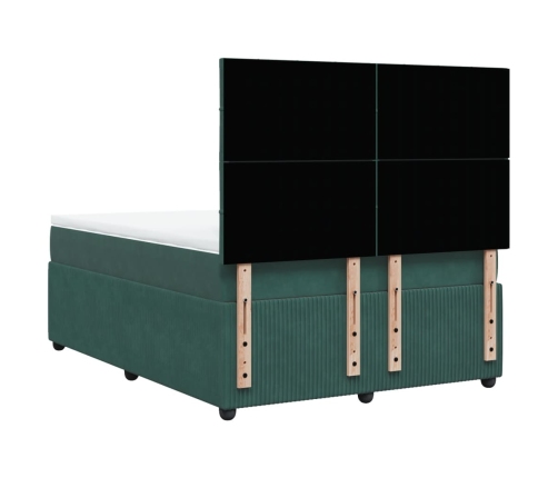 Cama box spring con colchón terciopelo verde oscuro 140x190 cm