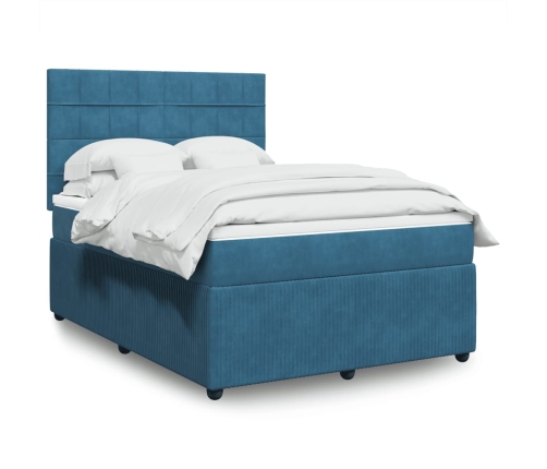 Cama box spring con colchón terciopelo azul 140x190 cm