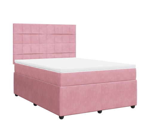 Cama box spring con colchón terciopelo rosa 140x190 cm