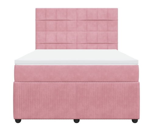 Cama box spring con colchón terciopelo rosa 140x190 cm